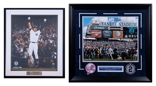 Lot of (2) Derek Jeter Signed Photos In Framed Displays (MLB Authenticated & Steiner)